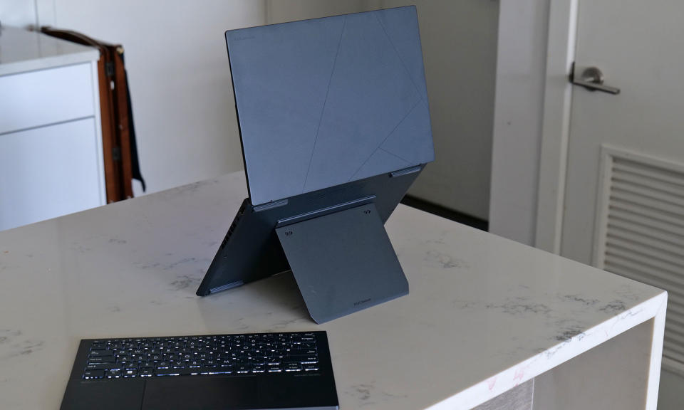 ASUS incorporated a very useful stand on the bottom of the Zenbook Duo.