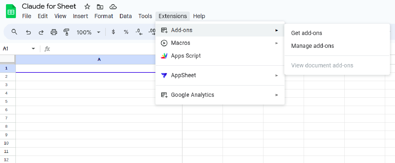 Installing the Claude for Sheets plugin