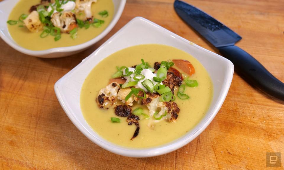 Immersion blenders are extremely useful kitchen tools, especially when it comes to making creamy soups like this roasted cauliflower soup. 