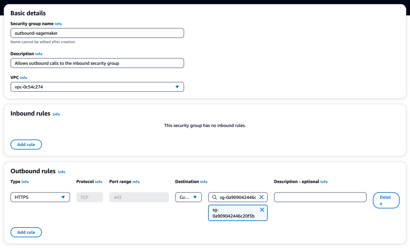configure the security group to connect to AWS services using AWS PrivateLink