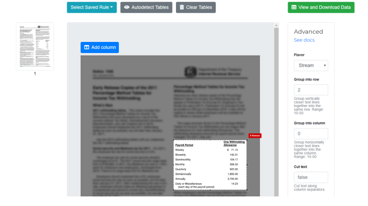 Using Excalibur to extract tables from PDFs to sheets