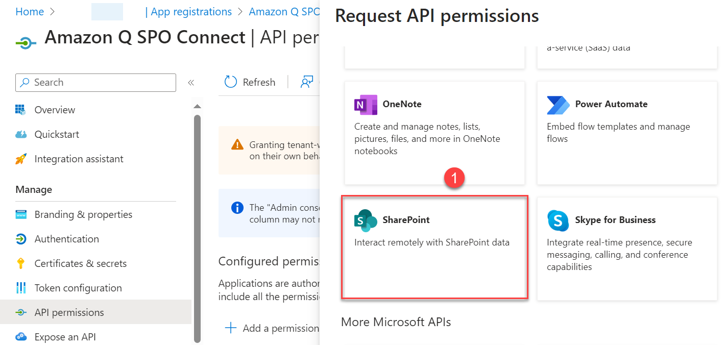 Azure App API Permission tab Request API Permission