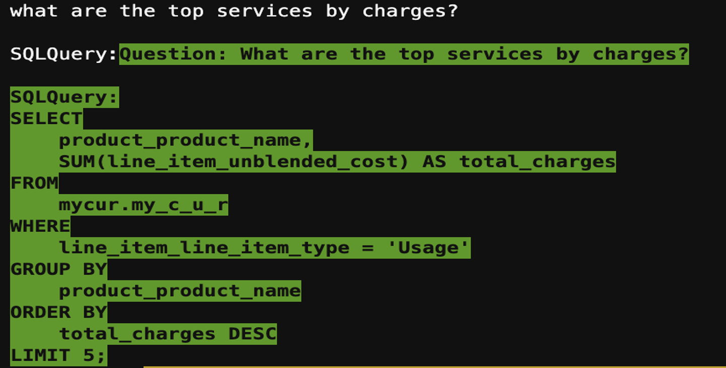 Figure 4. Shows the query generated in the application output logs.