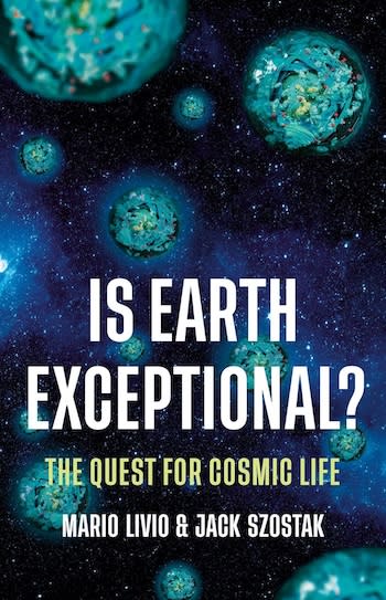 The cover of Is Earth Exceptional? shows green spherical structures arranged like dense planets against a background of stars.