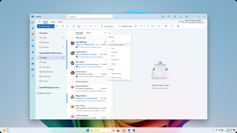 Microsoft Copilot 365: Outlook prioritizes my inbox