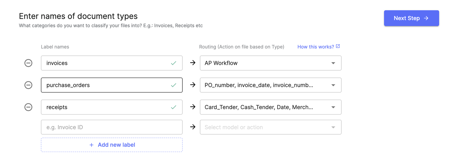 Creating a document classification model and then routing the invoice documents to the correct OCR model