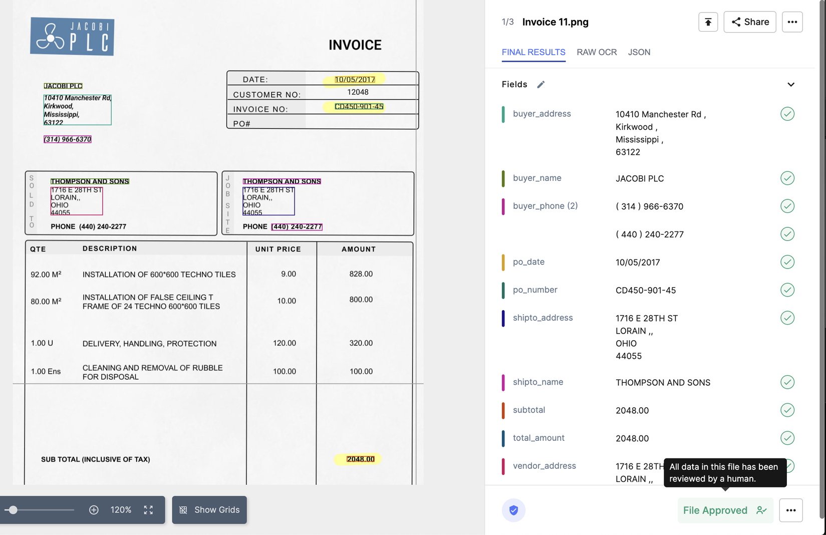 Here's what the output might look like after data extraction