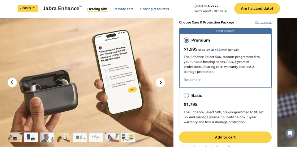 Jabra Enhance OTC hearing aid options top out at nearly $2000.