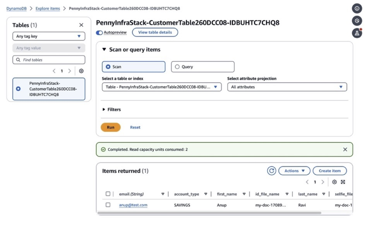 Account creation DynamoDB