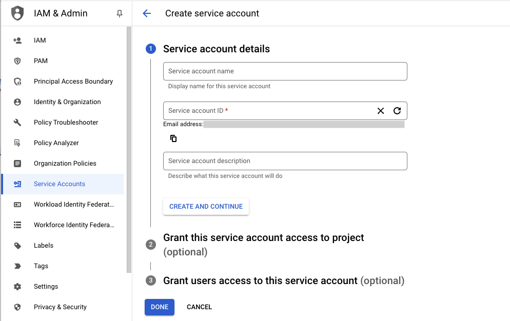 Create Google Workspace Service Account