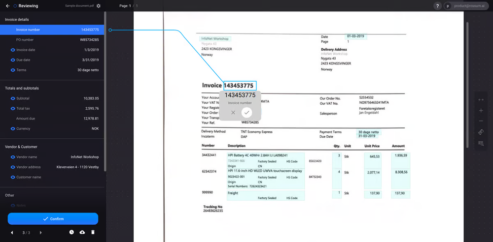 Rossum for document processing