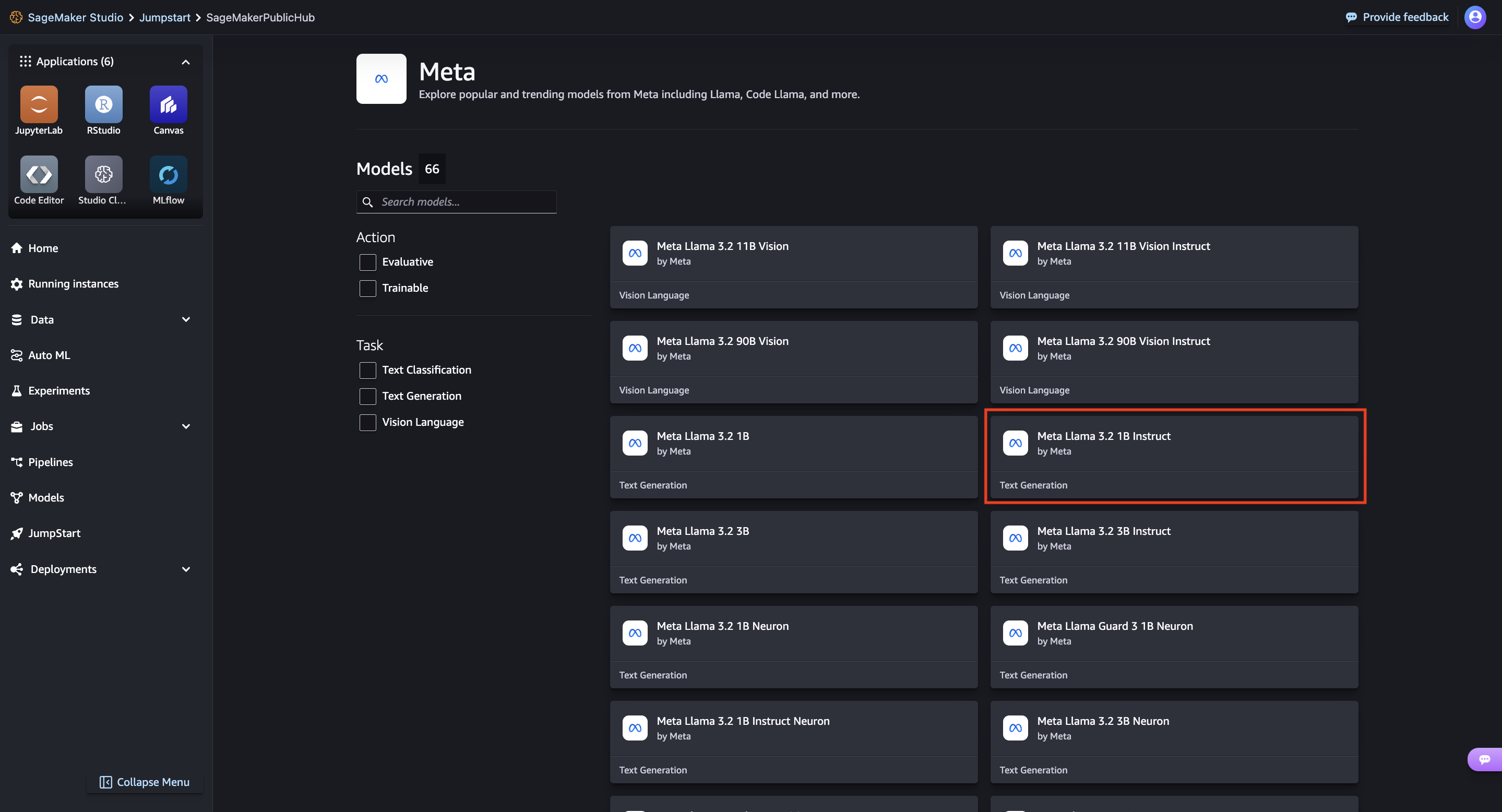 Step 3 No-Code Fine-tune Meta Llama 3.2 SageMaker JumpStart