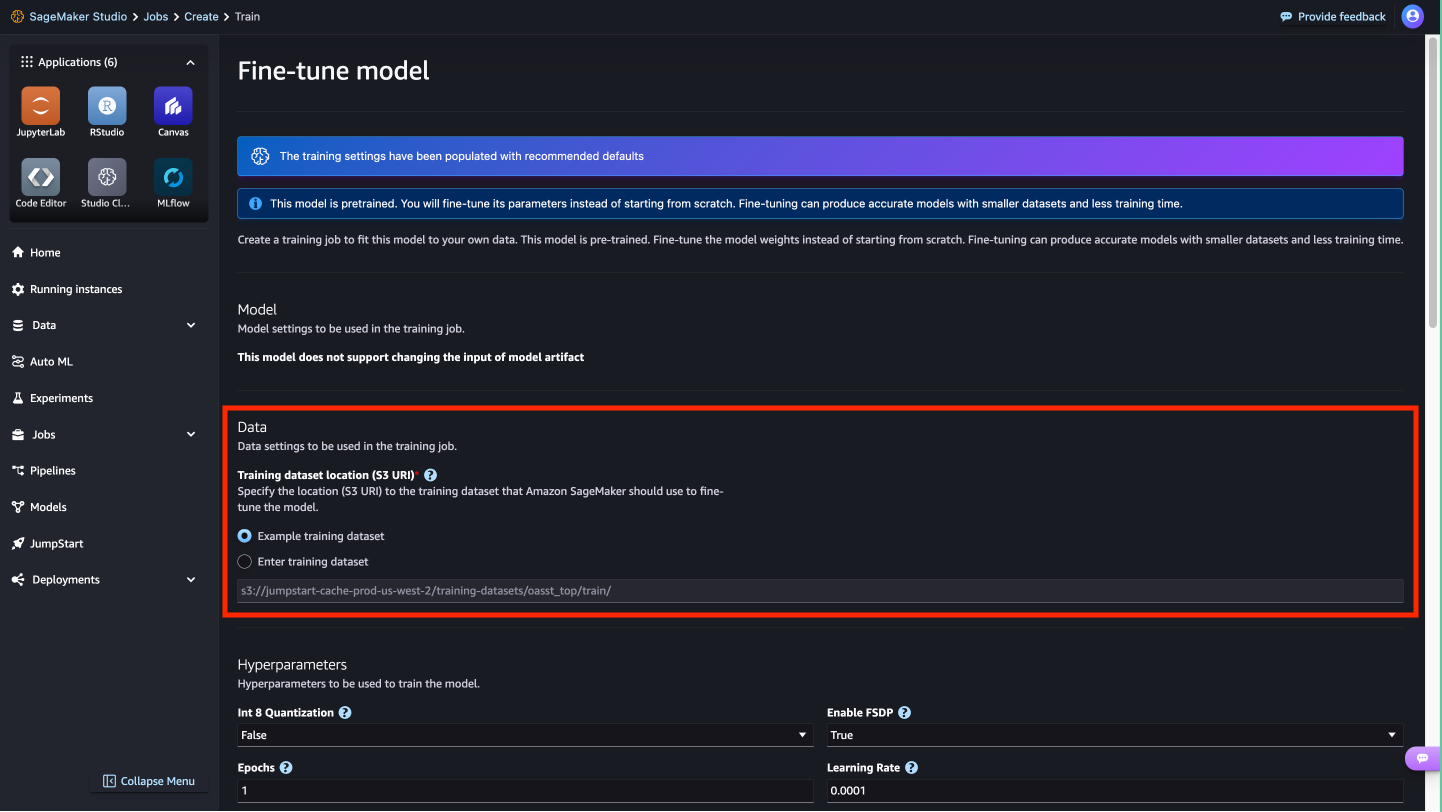 Step 5 No-Code Fine-tune Meta Llama 3.2 SageMaker JumpStart