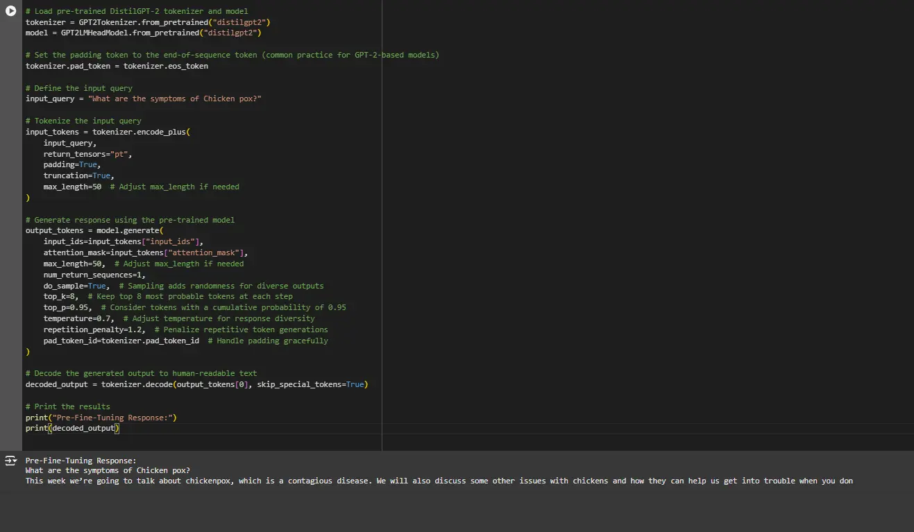 output: Fine-Tuning DistilGPT-2 for Medical Queries