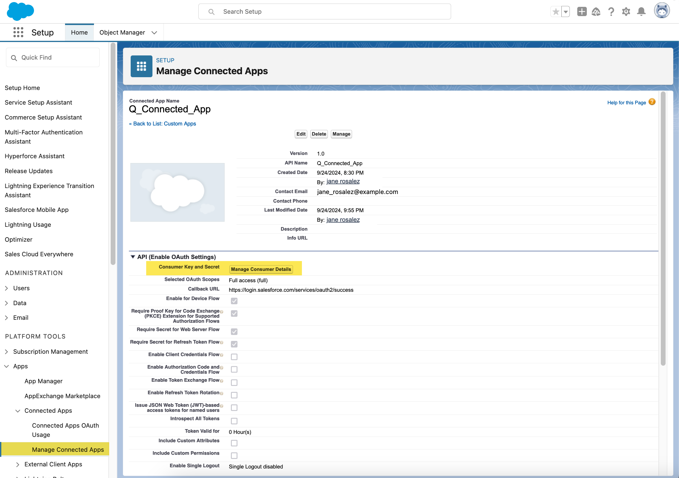 salesforce app manager manage connected app