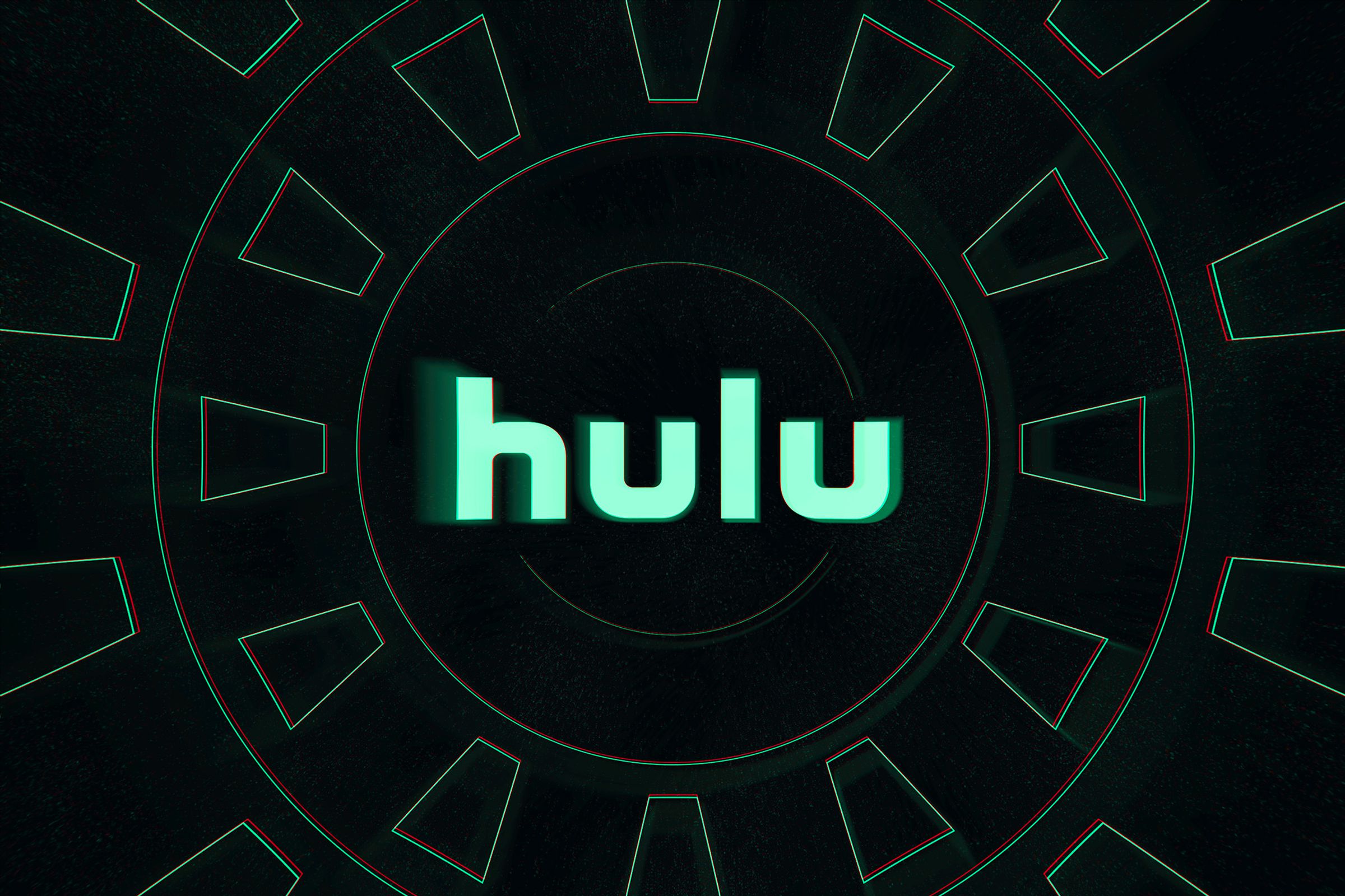 The word hulu on a black background with light green circles radiating out.