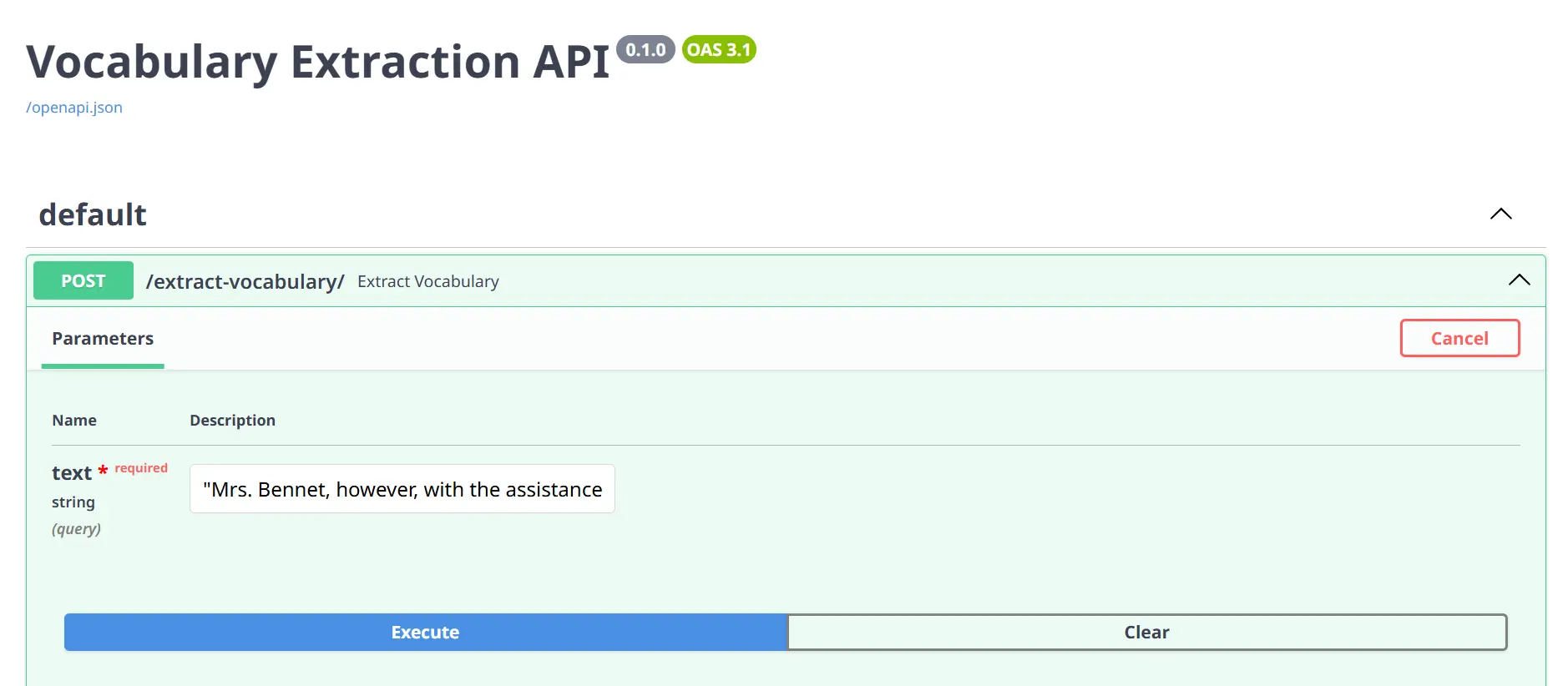 vocabulary extraction API