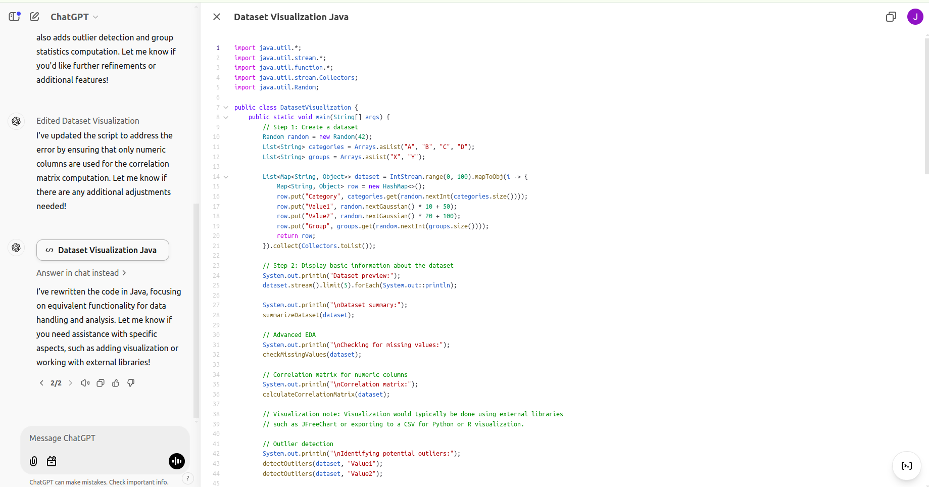 java data set visualization