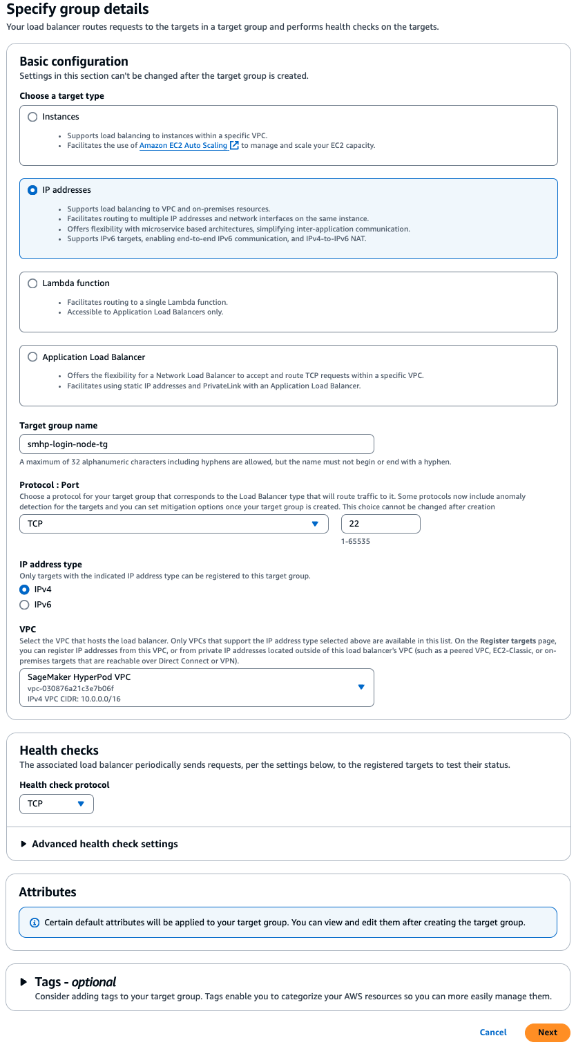 Create NLB target group - Step 1