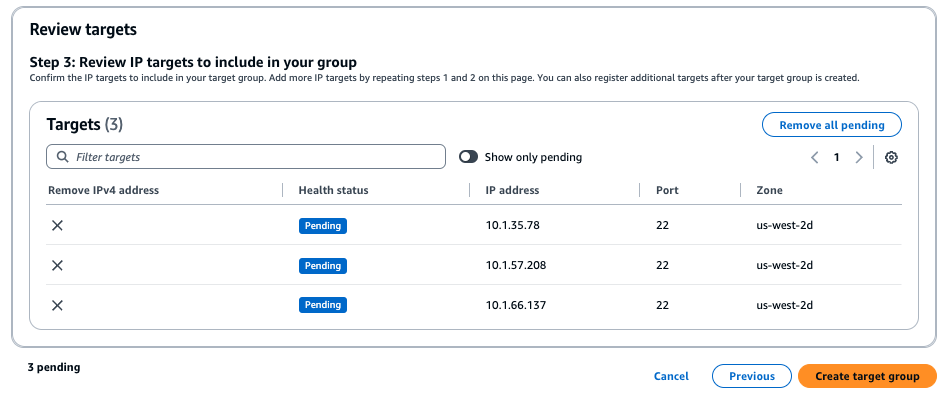 Create NLB target group - Step 3