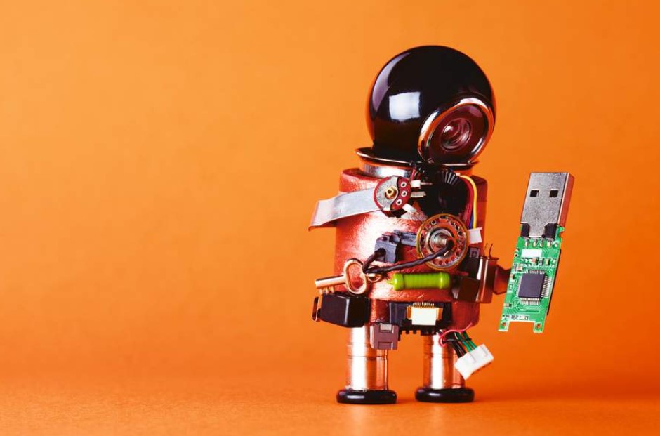 Robot with USB flash storage drive.