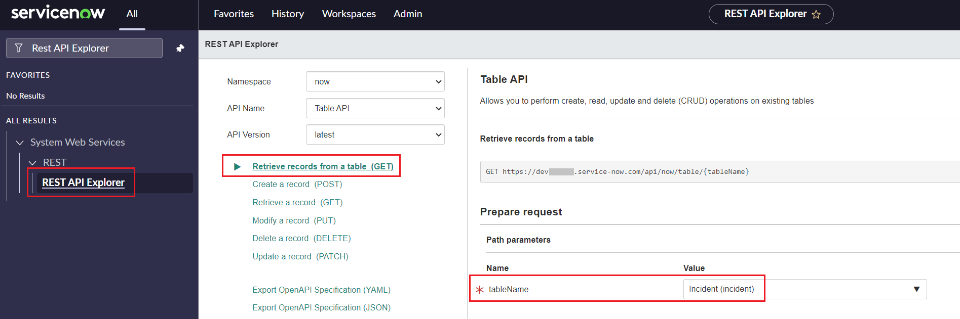 Rest API Explorer in ServiceNow