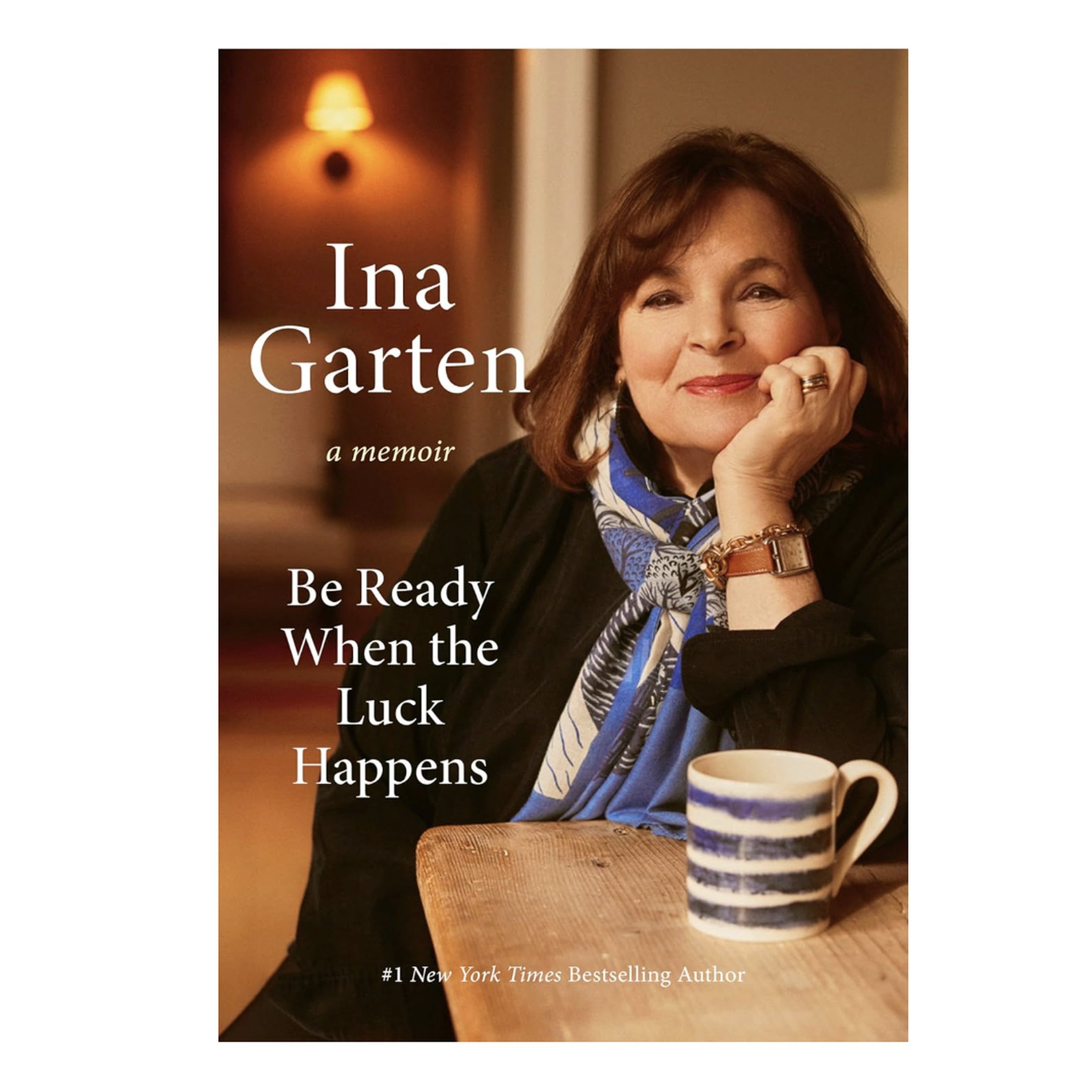 Book cover for Be Ready When the Luck Happens: A Memoir by Ina Garten with woman staring out, hand on chin