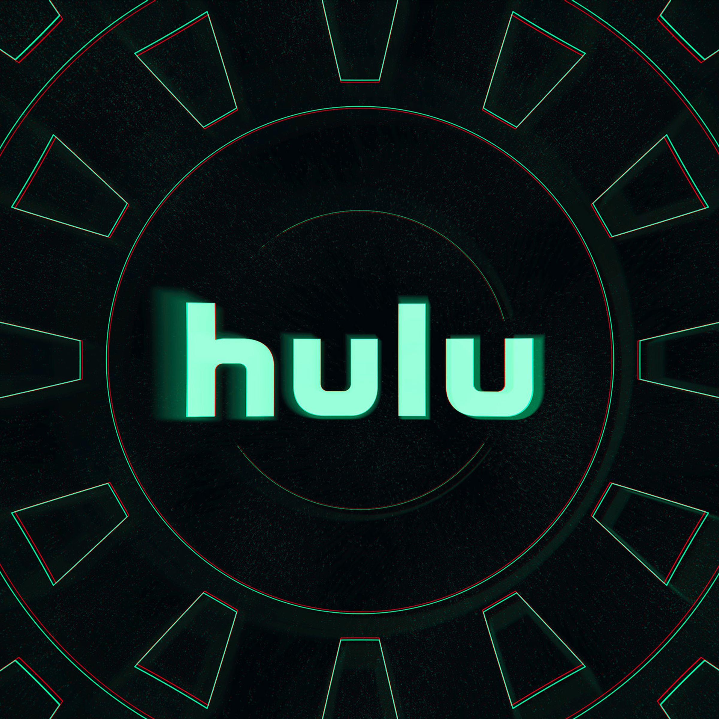 The word hulu on a black background with light green circles radiating out.