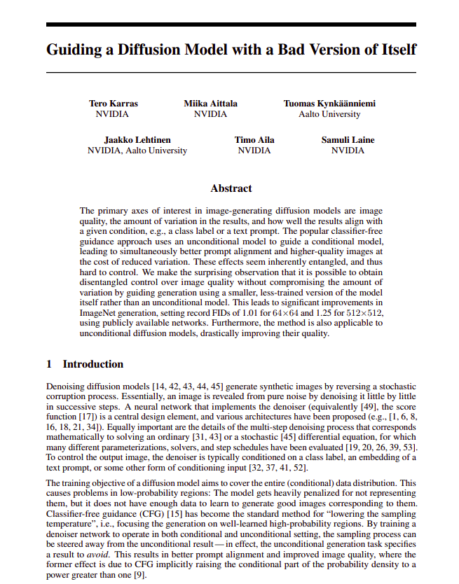 Guiding a diffusion model with a bad version of itself