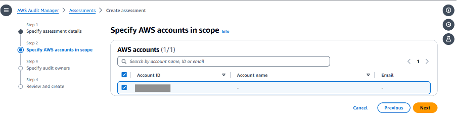 Add the AWS accounts in scope for the assessment