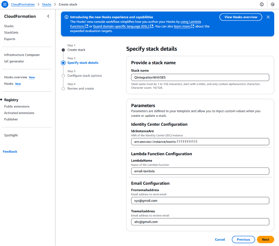 cloud formation parameter capture screen