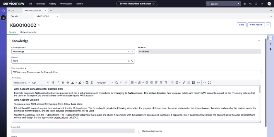 Create ServiceNow Knowledgebase