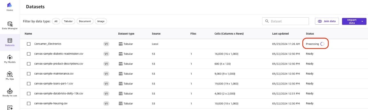 Processing Dataset Import