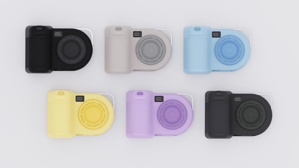 Six colors of the Belkin Stage PowerGrip accessory on a white background.